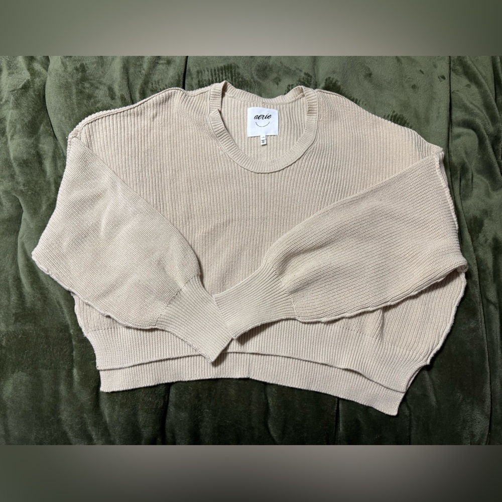 Aerie Cream Ribbed Oversized Sweater